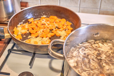 High angle view of food in kitchen