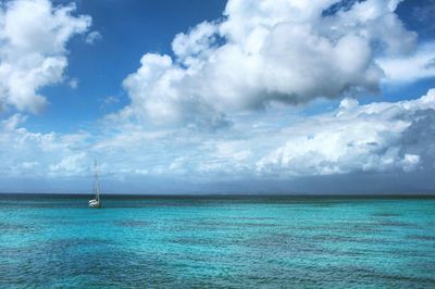 Scenic view of sea against cloudy sky