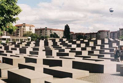Memorial to the murdered jews of europe against sky in city