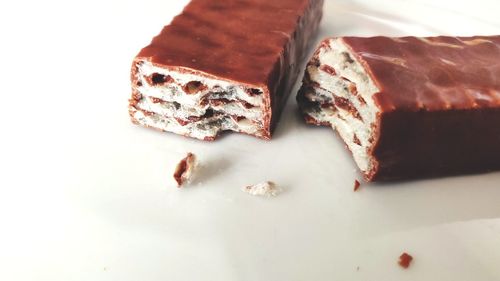 High angle view of chocolate cake in plate