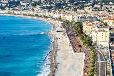 Scenic panoramic view of the famous promenade des anglais, france