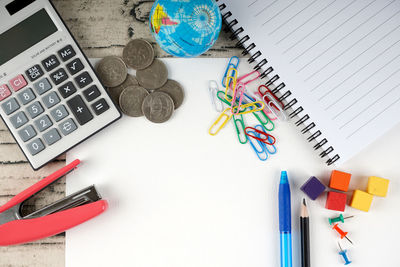 High angle view of pen on table