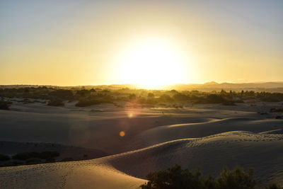 Scenic view of landscape against clear sky during sunset