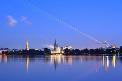 Illuminated hamburg cityscape