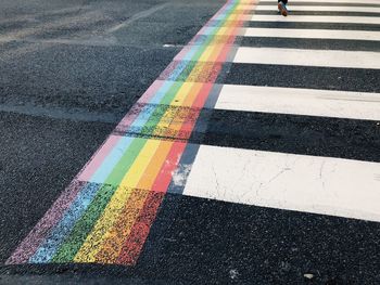 High angle view of rainbow over road