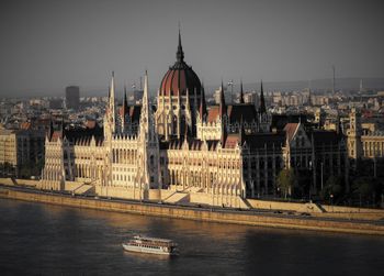 Hungarian parliament building by danube river