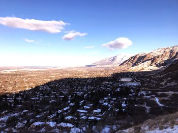 Scenic view of mountains against sky during winter