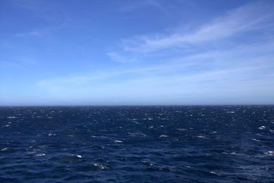 Scenic view of sea against blue sky