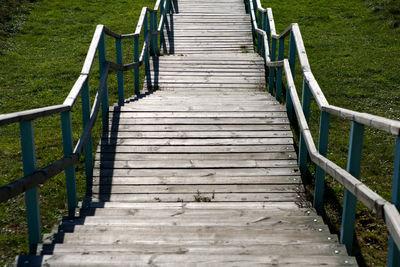 Old wooden stairs on the mountain fall day in belarus