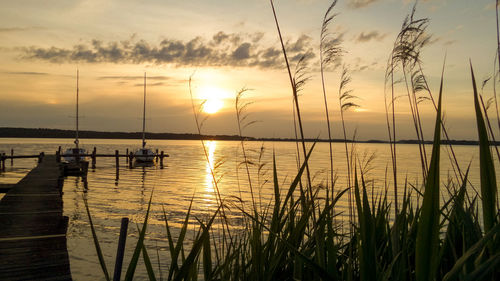 Scenic view of sea against sky during sunset