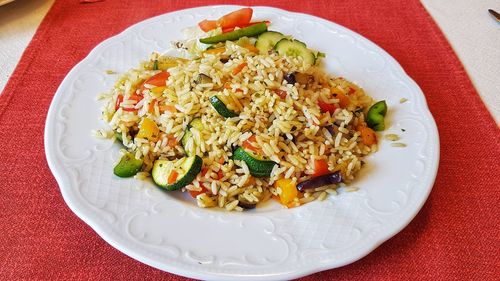 High angle view of meal served in plate