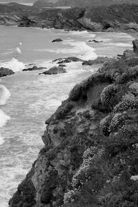 High angle view of rocks on beach