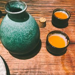 High angle view of drink on table