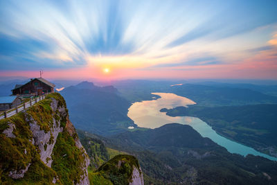 Scenic view of mountains against sky during sunset