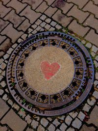 Close-up of manhole on wall