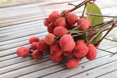 Close-up of strawberries on table