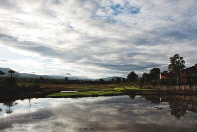 Scenic view of lake against sky