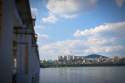 Bridge over river against sky
