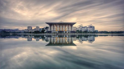 Reflection of building in water