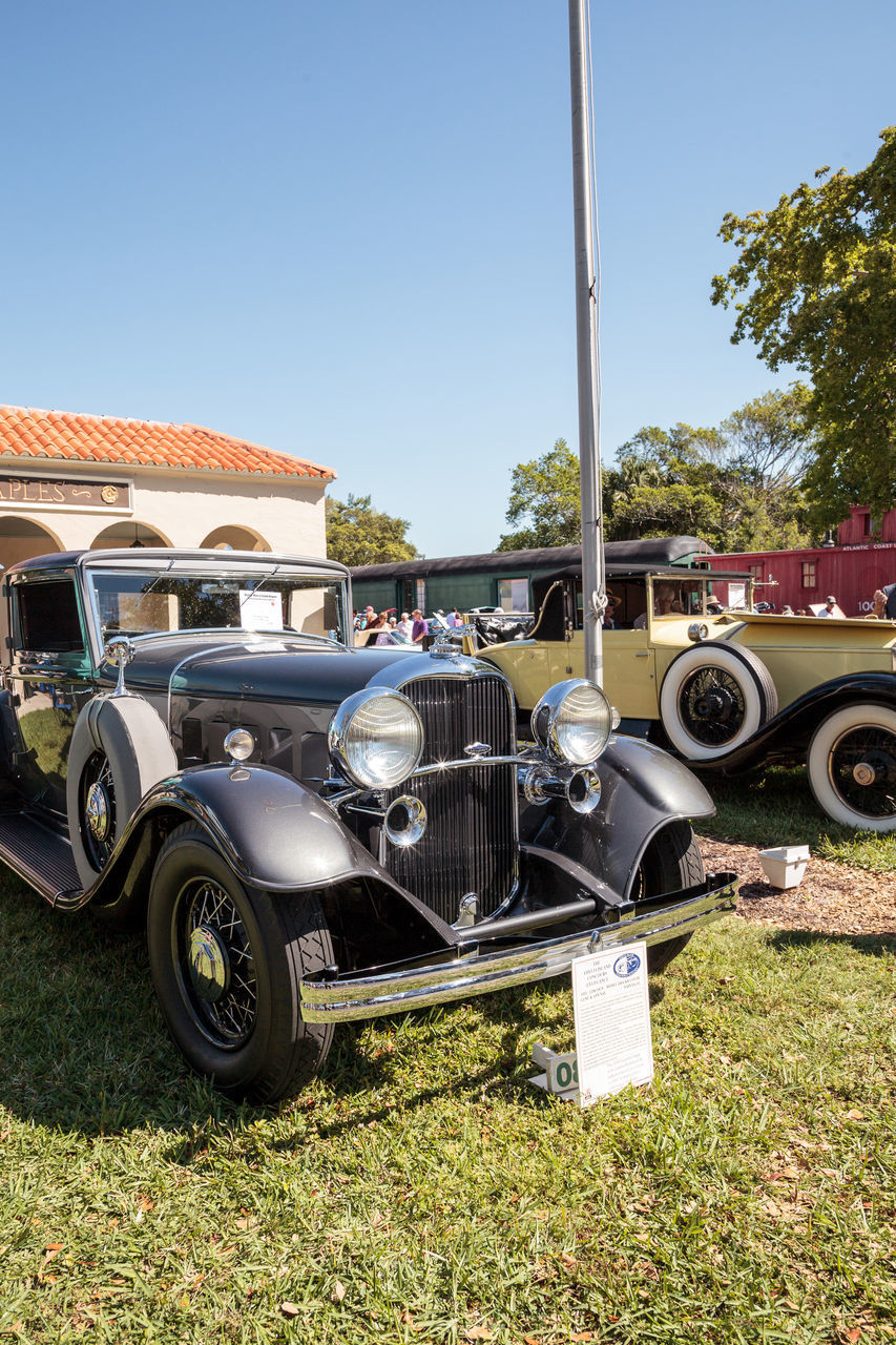 VINTAGE CAR PARKED ON FIELD