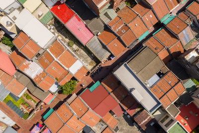 High angle view of multi colored buildings in town