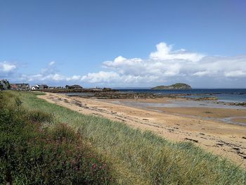 Scenic view of beach against sky