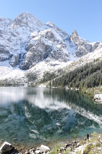 Scenic view of frozen lake against clear sky