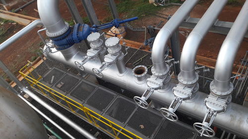 Steam header piping works under construction, industrial concept.power plant.