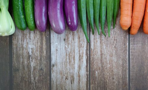 High angle view of vegetables on table