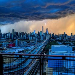 Overcast in city during sunset