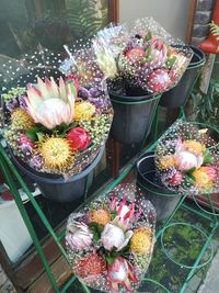 High angle view of various flowers for sale