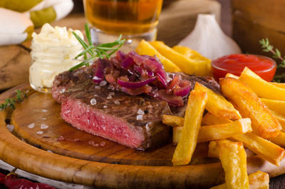 Close-up of food on serving board