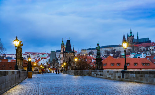 View of illuminated city against sky during winter