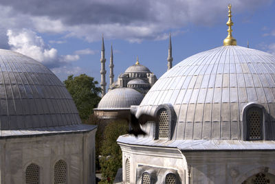 High angle view of temple building against sky