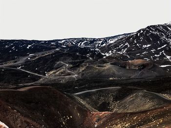 Scenic view of snowcapped mountains against clear sky