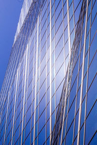 Low angle view of modern building against clear blue sky