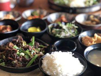 High angle view of food in bowl on table