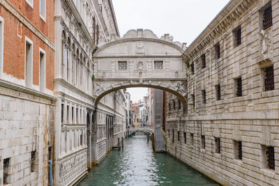 Arch bridge over canal in city