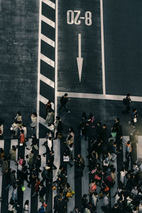 High angle view of crowd on road