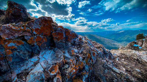 Panoramic view of landscape and mountains against sky