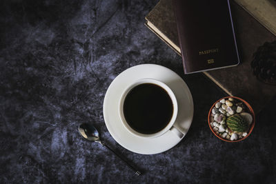 High angle view of coffee on table