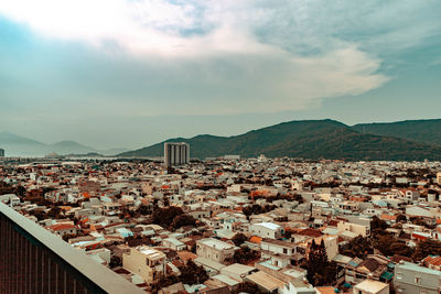 High angle view of townscape against sky