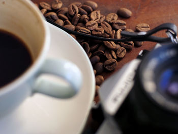 High angle view of coffee cup on table