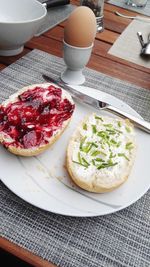High angle view of breakfast on table