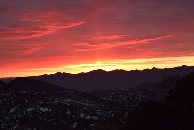 Scenic view of dramatic sky over landscape during sunset