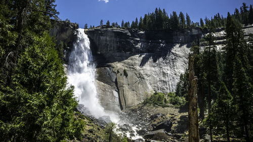 Scenic view of waterfall against sky