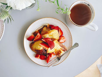 High angle view of food in plate on table