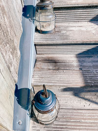 High angle view of old wooden container