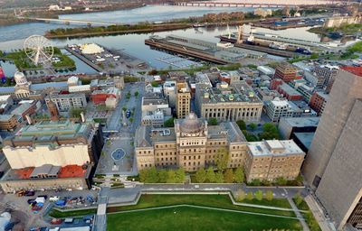 High angle view of buildings in city
