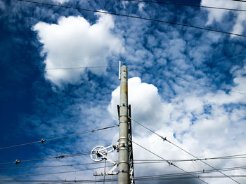 Low angle view of electricity pylon against sky